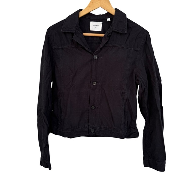 Billy Reid Button Down Crop Shirt Light Cotton Jacket SzL Black - Picture 1 of 11
